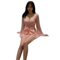 Sexy Backless Sleep Dress - Kawaii Japanese-Inspired Lingerie with Bow & Floral Print, Pure-Yet-Seductive Nightwear thumbnail