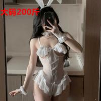 Sexy Bunny Costume Set - Sheer Mesh Lingerie Outfit with Open-Crotch & Cut-Out Bust, Easy-On Erotic Costume thumbnail