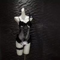 Sexy Bunny Costume Set - Sheer Temptation Lingerie Outfit with Open-Crotch & Cut-Out Top for Adults thumbnail