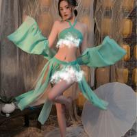 Sexy Chinese Hanfu Lingerie Set - Sheer Chiffon Wrap Top & Skirt, Pure-Yet-Sensual Oriental Style Outfit thumbnail