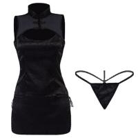 Sexy Chinese-Style Lingerie Set - Vintage Qipao Outfit with Brocade Buttons & Adjustable Ties, Seductive Retro Look thumbnail
