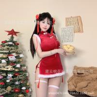 Sexy Christmas Lace Cheongsam Costume - Holiday Role Play Outfit for Women, Halloween & New Year Themed Lingerie Set thumbnail
