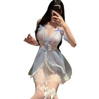 Sexy Deep V Lace Corset Set - Sheer Pearl Mesh Maid Costume with Waist-Cinching Design for Women thumbnail