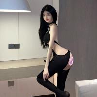 Sexy Europe and America-Style Bodysuit Set with Sheer Mesh Top, Open-Crotch Tights & Halter Neck Design thumbnail