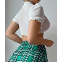 Sexy European and American Style Passion Lingerie Set – Plaid Mini Skirt, Top & Thong Outfit for Adults thumbnail