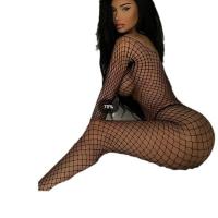 Sexy European Lace Mesh Bodysuit with Open-Crotch Design & Sheer Stockings Set for Women thumbnail