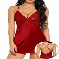 Sexy European-Style Lace Sleep Dress Set with Crisscross Back Straps – Breathable Imitation Silk Intimate Nightwear thumbnail