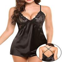 Sexy European-Style Lace Sleep Dress Set with Crisscross Back Straps – Breathable Imitation Silk Intimate Nightwear thumbnail
