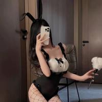 Sexy Fishnet Bodysuit Set - Busty Lace Rabbit Costume with Snap Crotch, Naughty Lingerie Outfit for Women thumbnail