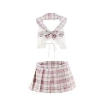 Sexy Grid JK Student Lingerie Set - Summer Lace-Up Hollow-Out School Uniform Outfit for Women thumbnail
