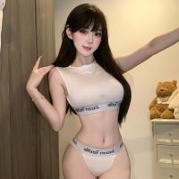 Sexy Ice Silk Lingerie Swimsuit Set - Revealing Butt Workout Outfit for Women, Tight Schoolgirl Sporty Costume thumbnail