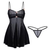 Sexy Lace Babydoll Set - Sheer Mesh Bodycon Chemise with Ruffled Skirt & Corset Waistband thumbnail