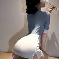 Sexy Lace Bodysuit & Skirt Set - Deep V-Neck Secretary Style Sleepwear, Pure Temptation Outfit for Women thumbnail