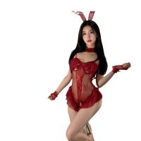 Sexy Lace Bunny Girl Costume Set – Flirty Playful Bodysuit with Open-Crotch Design & Delicate Trim thumbnail