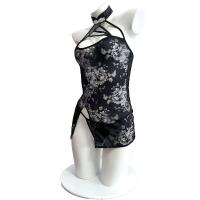 Sexy Lace Cheongsam Lingerie Set - Sheer Side-Tie Sleep Dress & No-Remove Passion Outfit thumbnail