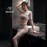 Sexy Lace Crop Top & Skirt Set - Open-Crotch Sleepwear Two-Piece Outfit for Women thumbnail