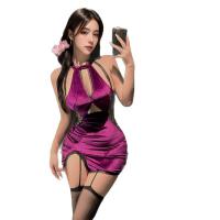 Sexy Lace Cut-Out Cheongsam Sleepwear Set - Hook-Neck One-Piece Erotic Lingerie for Women thumbnail