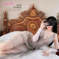 Sexy Lace Deep V Sleep Dress Set – Sheer Mesh Nightgown & Matching Lingerie for Night Out or Midnight Romance thumbnail
