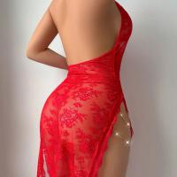Sexy Lace Embroidered Halter Bodysuit Set - Sheer Seductive Two-Piece Lingerie for Women thumbnail
