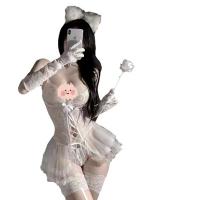 Sexy Lace Lingerie Set - Sheer Maid Costume with Open-Crotch Design, Bunny Girl Outfit for Adults thumbnail
