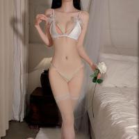 Sexy Lace Lingerie Set for Women - Pearl-Embellished Thong & Bralette, No-Remove Design, Busty Illusion thumbnail