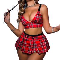 Sexy Lace Lingerie Set for Women – Plaid Bra, Mini Skirt & Thong Outfit, Bold European Style Erotic Underwear thumbnail