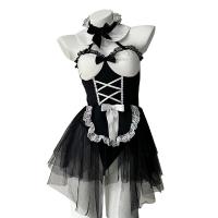 Sexy Lace Maid Costume Set - Sheer Mesh Erotic Lingerie Outfit with Peekaboo Cutouts thumbnail