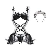 Sexy Lace Maid Costume Set for Women – Sheer Mesh Tutu Corset Bra Outfit, Seductive Lingerie Ensemble thumbnail