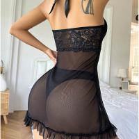 Sexy Lace Mesh Nightgown Set with Halter Neck & Side Slit – Wholesale Erotic Lingerie for Women thumbnail