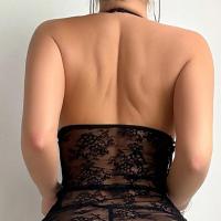Sexy Lace Sheer Bodysuit Set - High Slit Tie-Strap Lingerie for Women,Europe and America-Inspired Pure & Tempting Outfit thumbnail