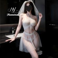 Sexy Lace Sleep Dress for Women - Sheer Pure Temptation Bridal Lingerie Set, No-Remove Intimate Outfit thumbnail