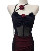 Sexy Lace Sleepwear Set - Rose-Embellished Cheongsam-Inspired Mesh Nightgown & Skirt Outfit for Women thumbnail