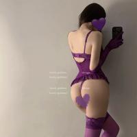 Sexy Lace Sleepwear for Women - Busty-Looking Mesh Chemise with Sheer Bodice & Seductive Thigh-High Socks thumbnail