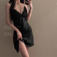 Sexy Lace Slip Nightgown with Deep V-Neck & Bow Detail – Autumn Romantic Sleepwear Set thumbnail