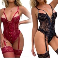 Sexy Lace Transparent Sleepwear Set - Elegant Europe and America-Style Erotic Bodysuit for Women thumbnail