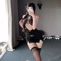 Sexy Lace Uniform Dress for Women – Tight Fit Cheongsam Mini Skirt with Sheer Mesh & Strappy Detail thumbnail