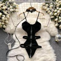 Sexy Latex-Style Backless Bodysuit Set - Provocative Role Play Outfit with Push-Up & Zipper Detail thumbnail