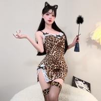Sexy Leopard Print Lingerie Set for Women – Pure & Seductive Lace Sleep Dress with High Slit & Sheer Chest Detail thumbnail