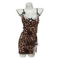 Sexy Leopard Print Lingerie Set for Women – Pure & Seductive Lace Sleep Dress with High Slit & Sheer Chest Detail thumbnail