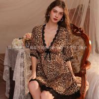 Sexy Leopard Print Romper Sleeprobe for Women - Plus Size Lace Trim Lounge Robe, Elegant At-Home Wear thumbnail