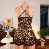 Sexy Leopard Print Two-Piece Sleepwear Set – High-Slit Matching Top & Shorts for Women, Trendy Lingerie Outfit thumbnail