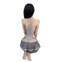 Sexy Lingerie Set for Women - Transparent Mesh Bodysuit, JK Uniform Style with Tie & Pleated Skirt thumbnail