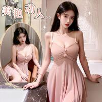 Sexy Low-Neck Lace Sleep Dress for Women – Sheer Mesh Nightgown with Floral Lace Trim, Elegant Bedroom Lingerie Set thumbnail