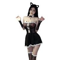 Sexy Maid Cat Lingerie Set for Women – Sheer Mesh Sleep Dress with Lace Trim & Strapless Bodice thumbnail