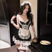 Sexy Maid Costume for Women - Lace Mesh Backless Role Play Outfit, Tight-Fitting European Style Uniform thumbnail