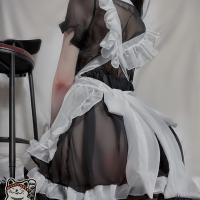 Sexy Maid Costume for Women - Sheer Lingerie Outfit with Tied Apron, Role Play Uniform for Adults thumbnail