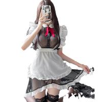 Sexy Maid Costume for Women - Sheer Lace Nurse Uniform with Tied Apron & Mesh Trim, Cosplay Outfit for Parties & Nightcl thumbnail