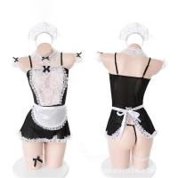 Sexy Maid Costume Set for Women - Sheer French Maid Dress with Backless Design & Adjustable Straps thumbnail