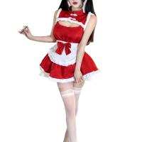 Sexy Maid Costume for Women - Soft Plush Christmas & New Year Lingerie Dress with Open-Front Design, Cute & Playful Slee thumbnail