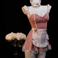 Sexy Maid Costume Set for Women - Steel-Boned Push-Up Lingerie Sleepwear with Removable Cups & Flirty Apron thumbnail